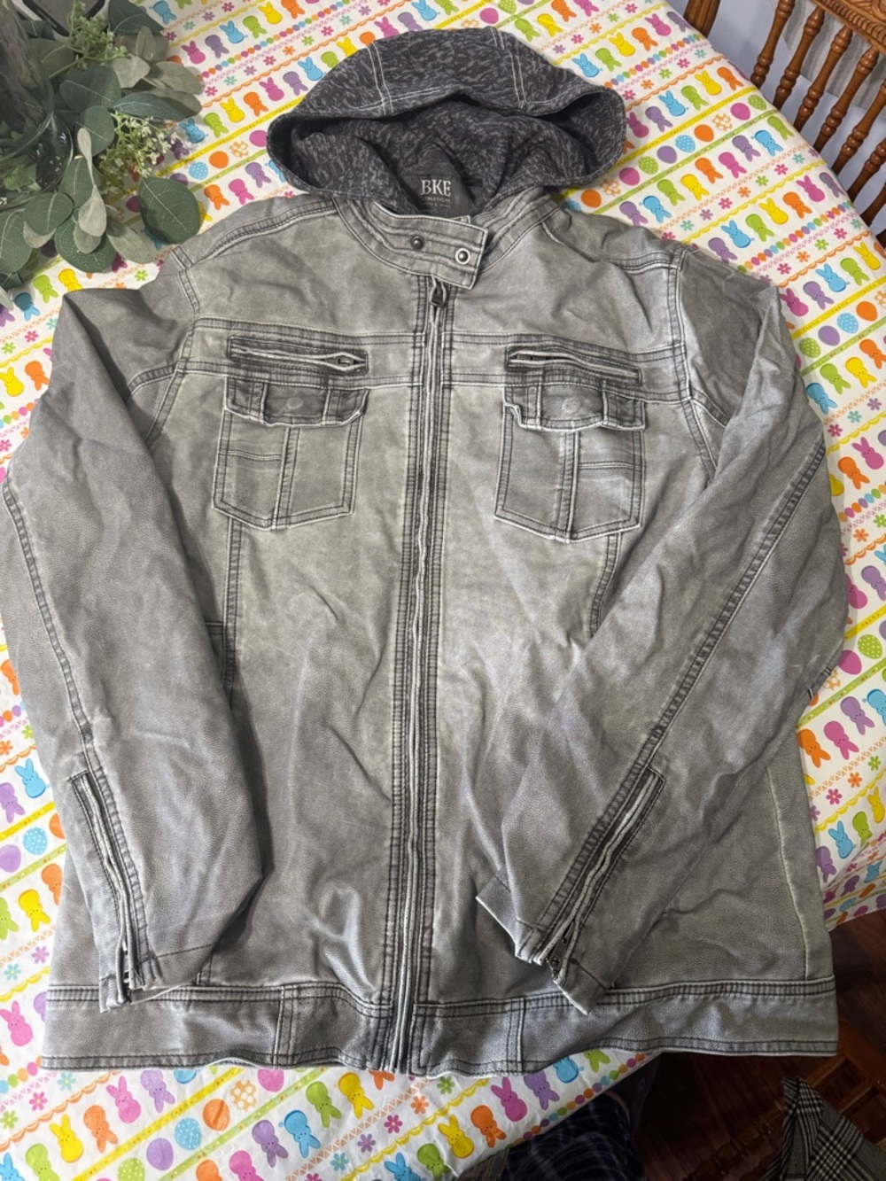 BKE Gray Washed Hooded Zip Jacket
